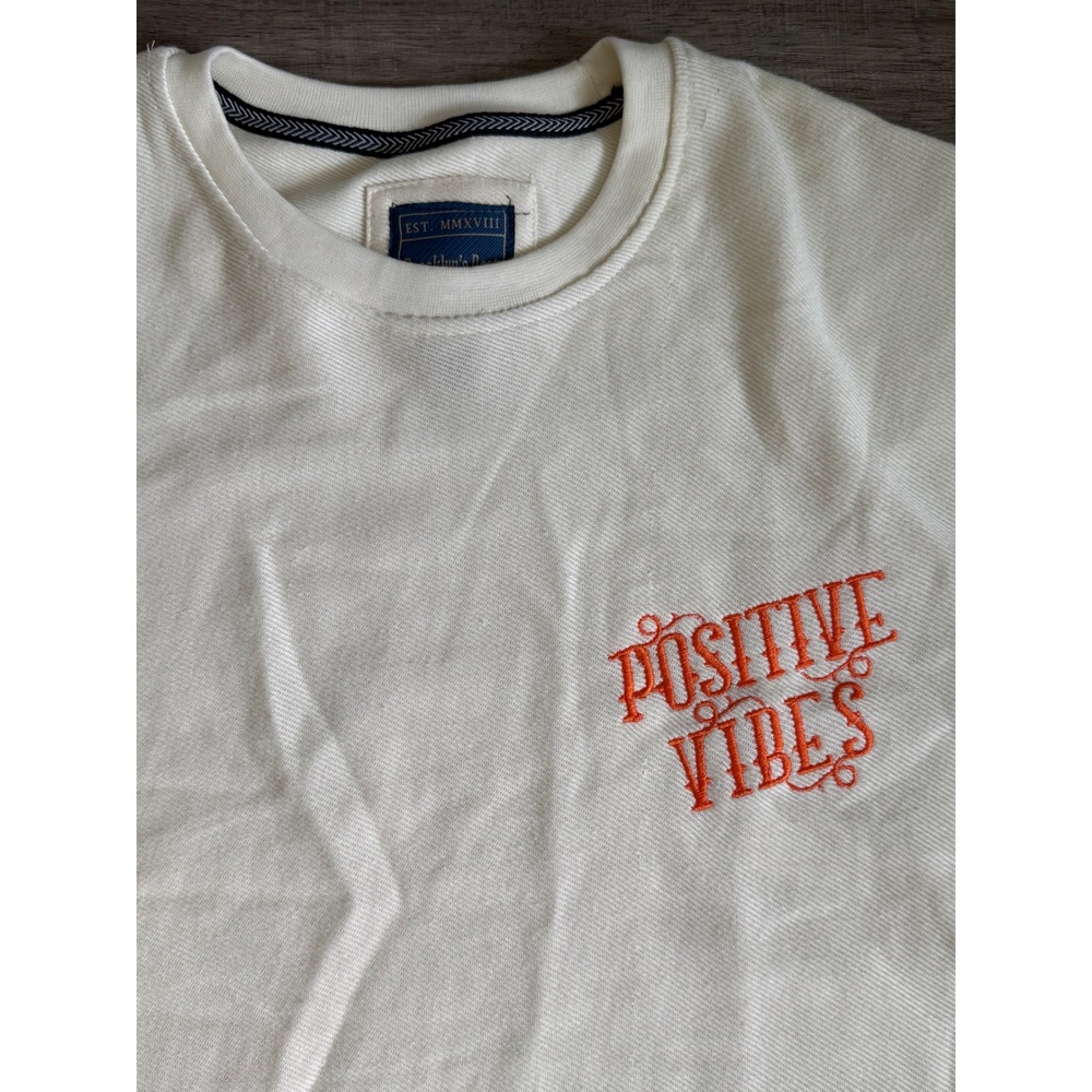 Brooklyn's Best Mens Positive Vibes Embroidered T-Shirt Cream Textured Size M - Picture 3 of 10